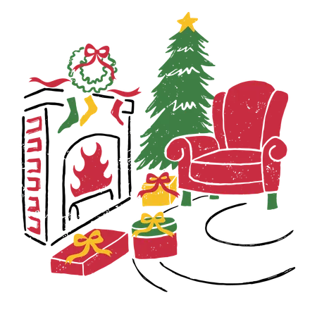 Christmas Fireplace with Gifts  Illustration