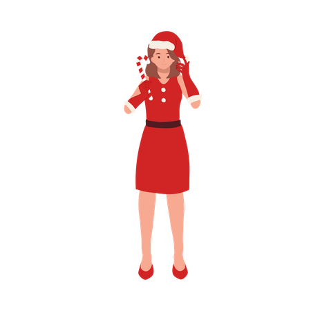 Christmas girl holding christmas candy  Illustration