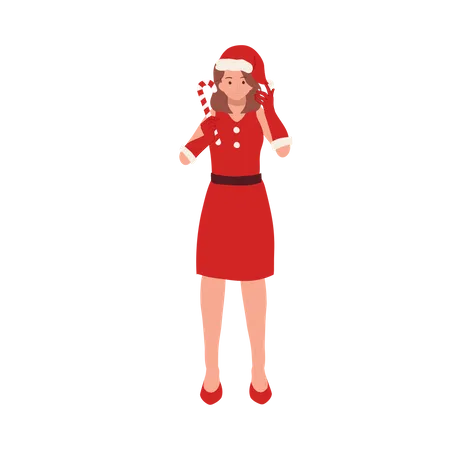 Christmas girl holding christmas candy  Illustration