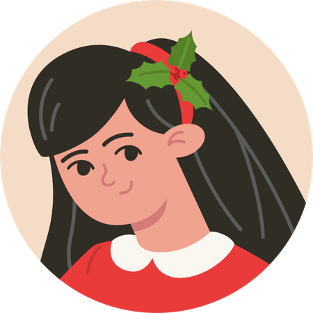 Christmas Girl with Festive Wreath Headband for Profile  Illustration