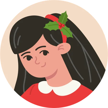 Christmas Girl with Festive Wreath Headband for Profile  Illustration