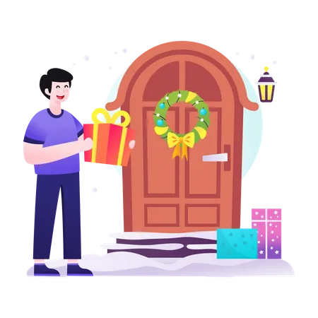 Christmas greeting by man Illustration