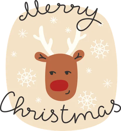 Christmas Greeting Card With Deer In Flat Style イラスト