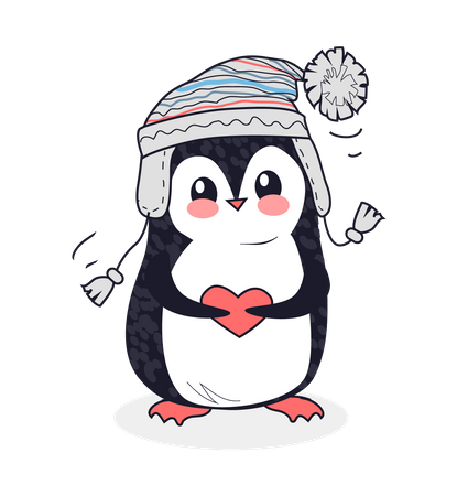 Christmas Happy Holidays Postcard Penguin and Hare  Illustration