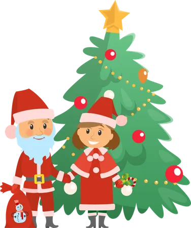 Christmas Holiday Approaching, Santa Claus by Tree  Illustration