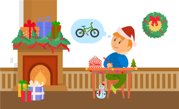 Christmas Holidays Boy Writing Letter to Santa  Illustration