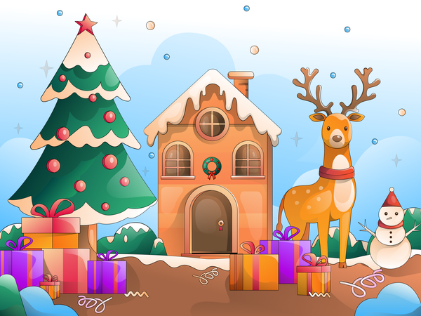 Christmas house with decoration  Illustration