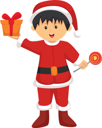 Christmas Kid with Santa Costume  Illustration