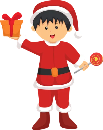 Christmas Kid With Santa Costume Character Design Illustration Illustration