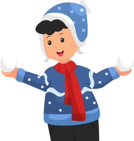 Christmas Kid with Snowball  Illustration