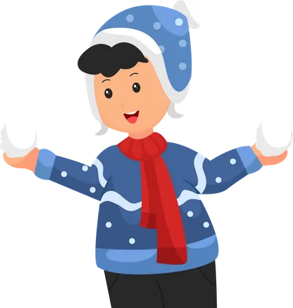 Christmas Kid with Snowball  Illustration