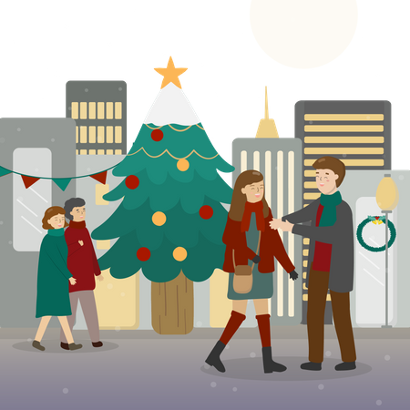 Christmas lights in the big city Illustration