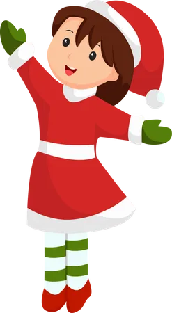 Christmas Little Girl with Santa Costume  Illustration