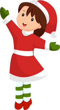 Christmas Little Girl with Santa Costume  Illustration