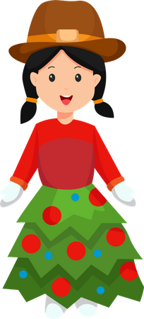 Christmas Little Girl with Spruce Costume  Illustration