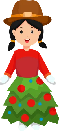 Christmas Little Girl with Spruce Costume  Illustration