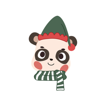 Christmas Panda  in Festive Costume and Scarf Smiling Joyfully  Illustration