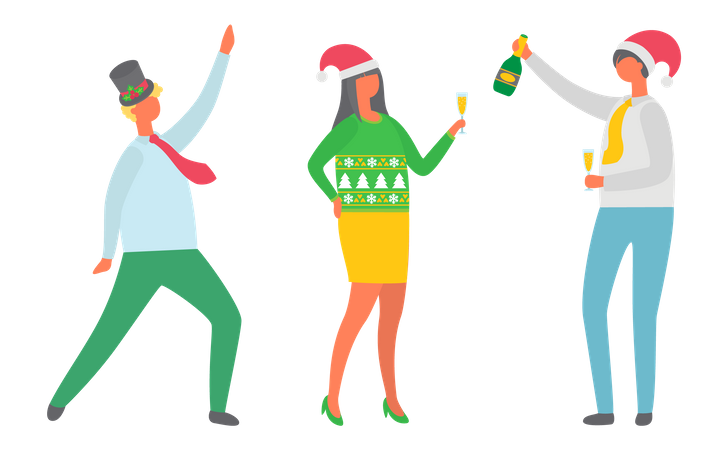 Christmas Party of People Friends Dancing Together Illustration