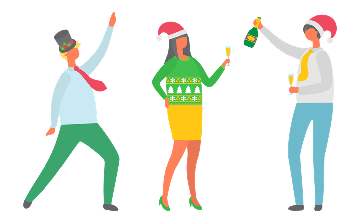 Christmas Party of People Friends Dancing Together  Illustration