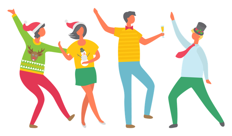 Christmas Party People, New Years Eve Celebration  Illustration