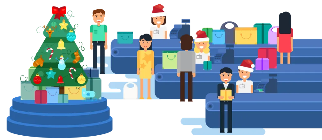 Christmas People Shopping  Illustration