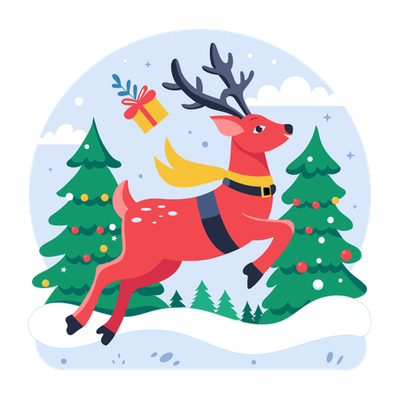 Christmas Reindeer in snow forest  Illustration