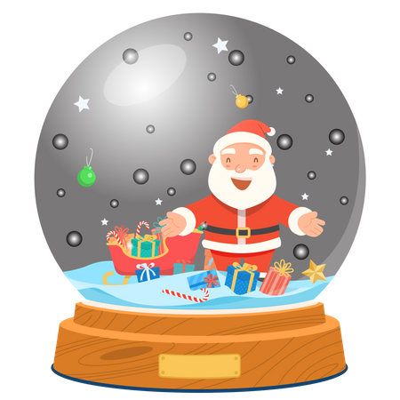 Christmas Santa Claus gift in a glass globe  일러스트레이션