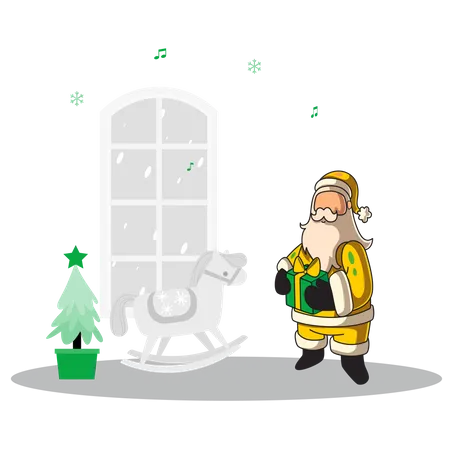 Christmas santa with gift  Illustration