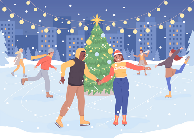 Christmas skating rink Illustration