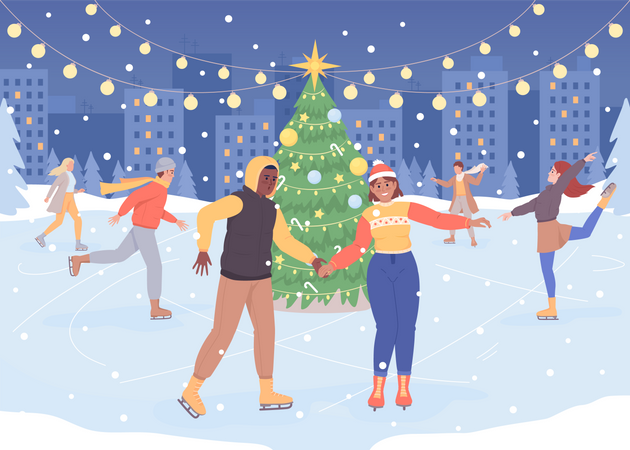 Christmas skating rink  Illustration