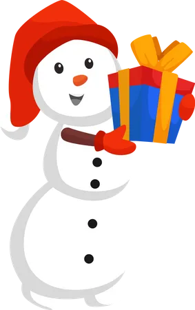 Christmas Snowman Holding Gift  Illustration