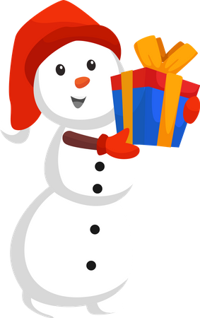 Christmas Snowman Holding Gift  Illustration