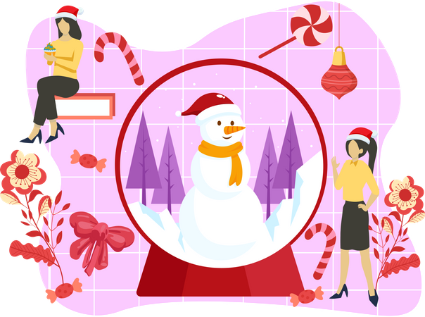 Christmas snowman inside snow globe  Illustration