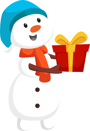 Christmas Snowman with Gift  イラスト