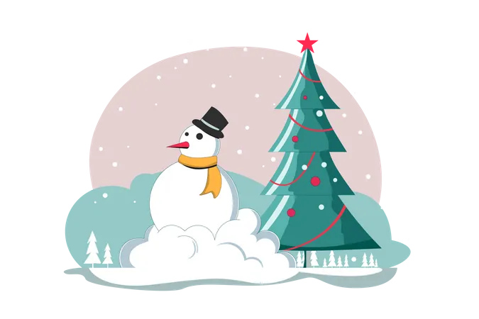 Christmas Snowman with Xmas tree  Illustration