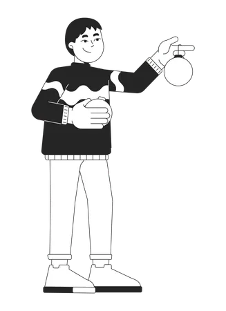 Christmas sweater boy holding xmas ornaments  Illustration