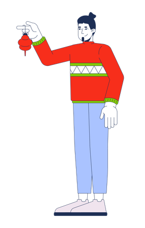 Christmas sweater man holding xmas bauble  Illustration