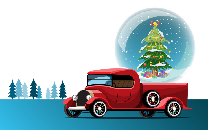 Christmas tree in pickup truck Illustration