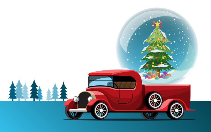 Christmas tree in pickup truck  Illustration