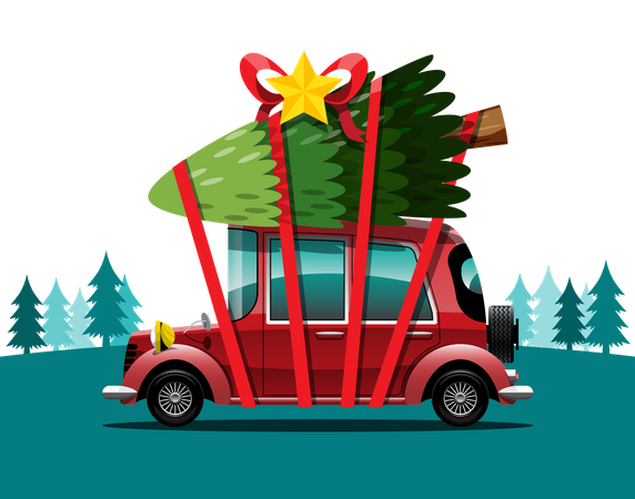 Christmas tree on car  Illustration