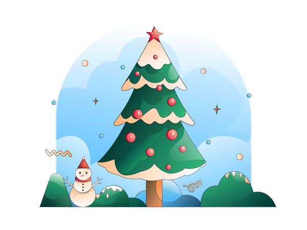 Christmas tree snowman  Illustration