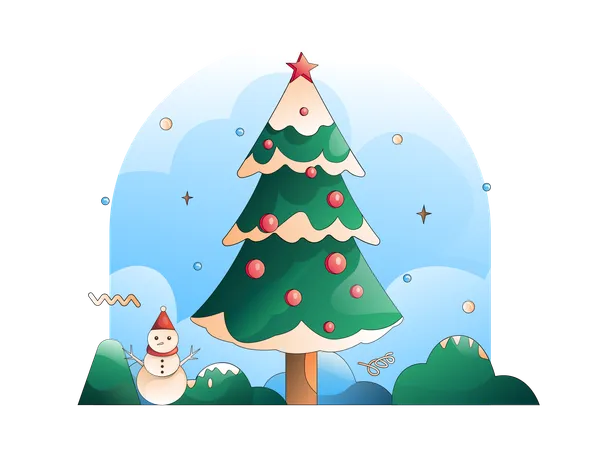 Christmas tree snowman  Illustration