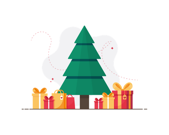 Christmas tree with Christmas gifts Illustration