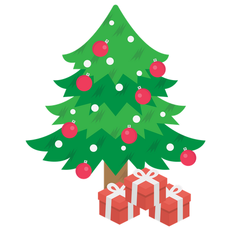 Christmas Tree with Gift  Illustration