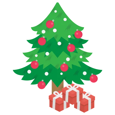 Christmas Tree with Gift  Illustration