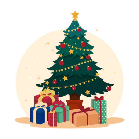 Christmas tree with gift boxes  Illustration