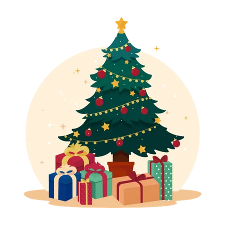 Christmas tree with gift boxes  Illustration