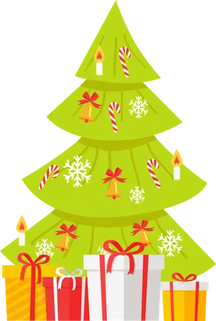 Christmas Tree with Gift Boxes  Illustration