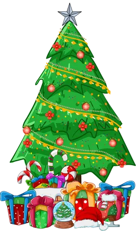 Christmas tree with gifts and candy  Illustration