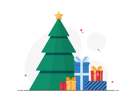 Christmas tree with Christmas gifts  Illustration